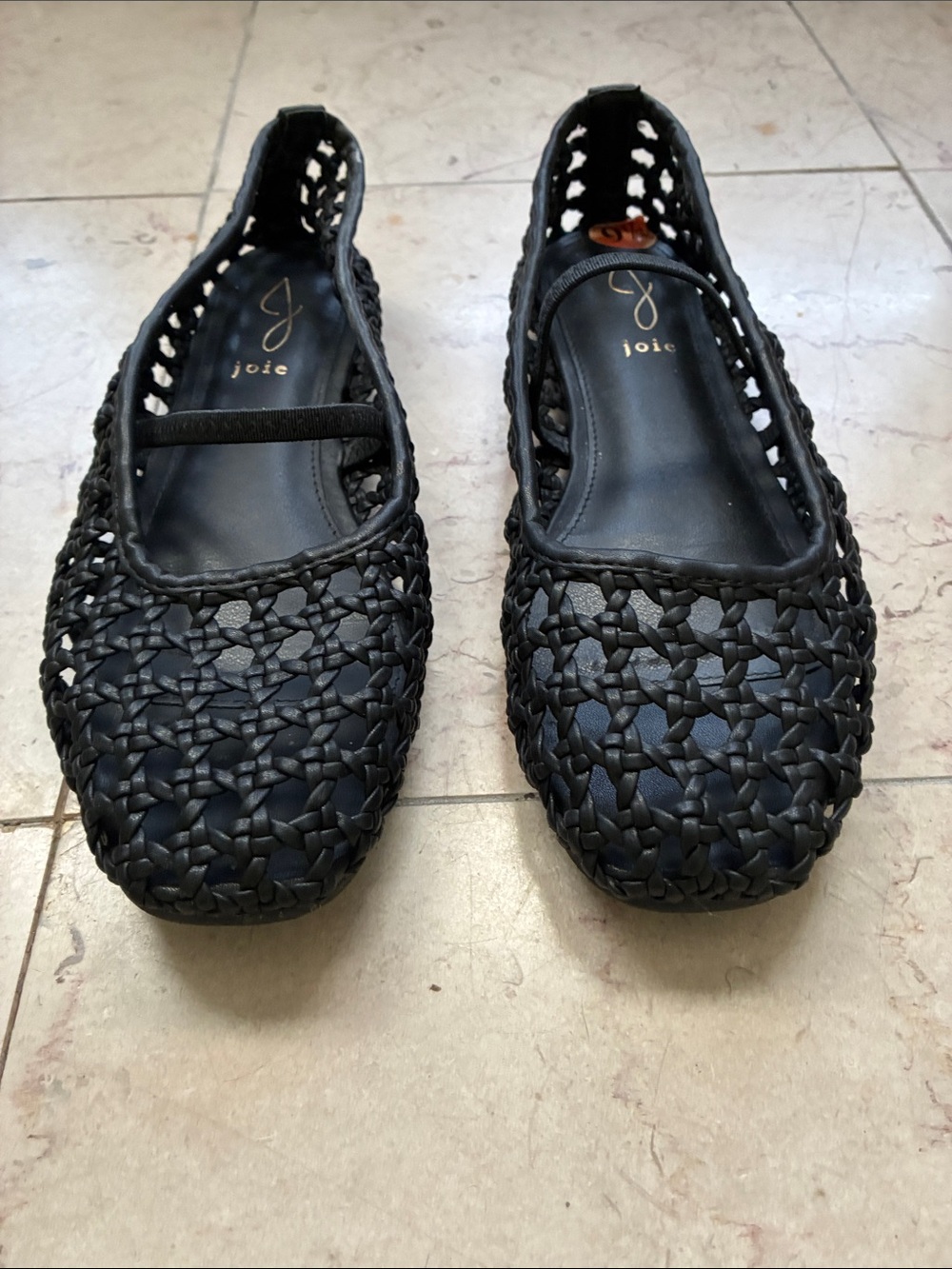 Joie Black Woven Mary Jane Flats with Elastic Strap